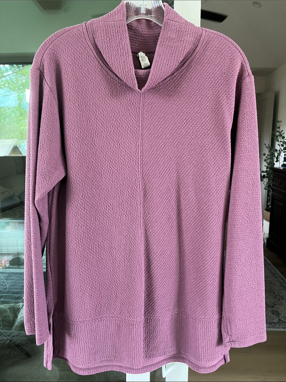 RBX Sweater Large Dusty Rose/Mauve Cowl Neck Long Sleeve Athletic Ribbed